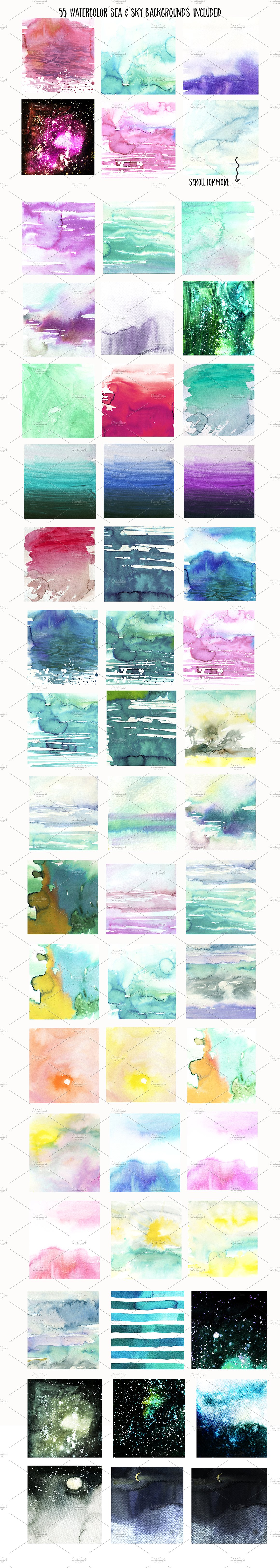 30款海天树木生活形态剪贴画Watercolor Trees
