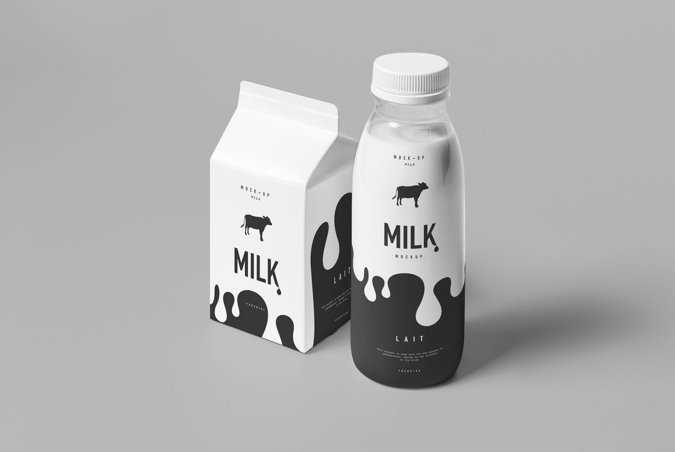 高品质高端牛奶盒牛奶瓶包装展示模型 milk-mock-up