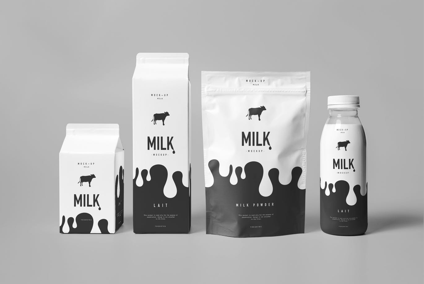 高品质高端牛奶盒牛奶瓶包装展示模型 milk-mock-up