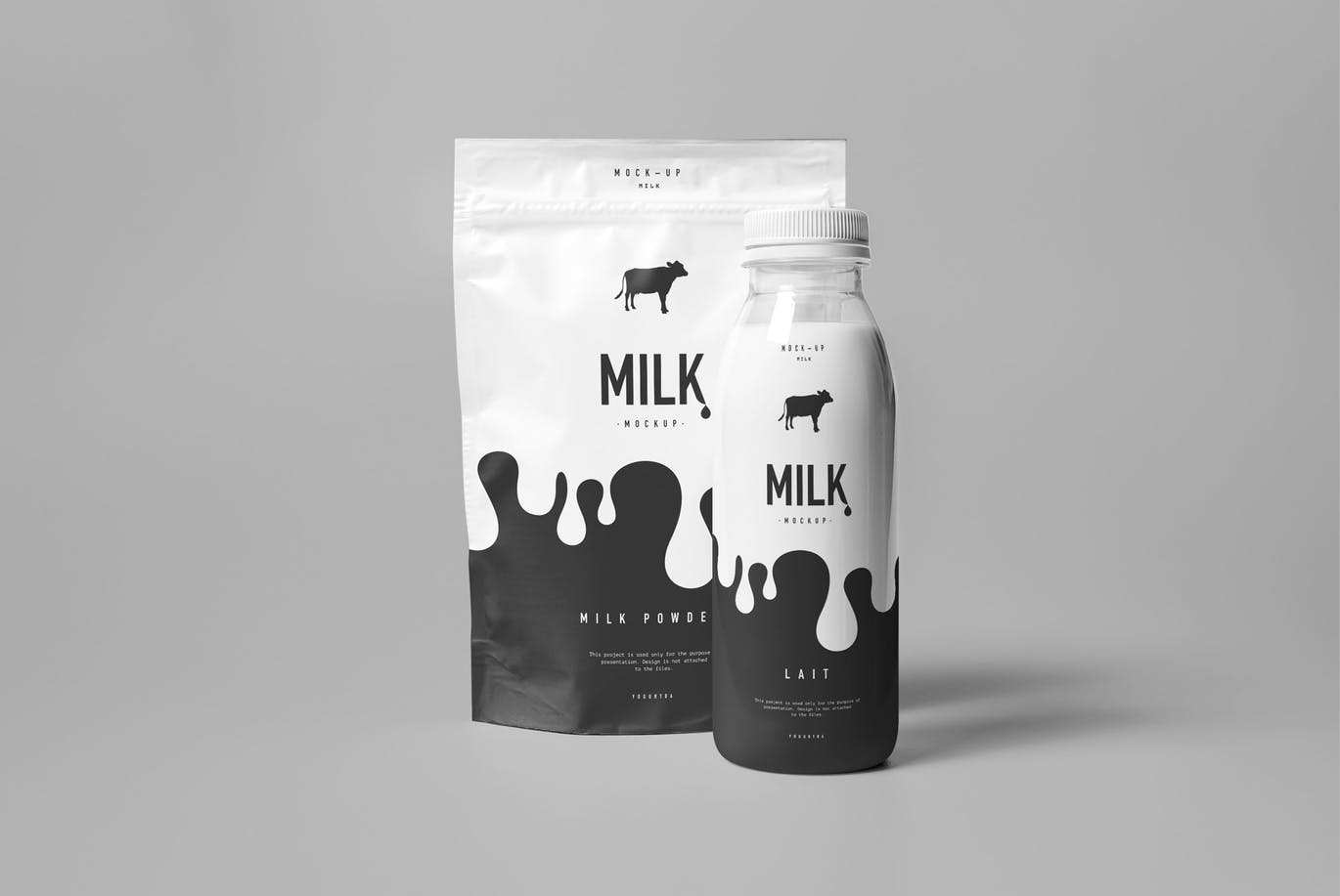 高品质高端牛奶盒牛奶瓶包装展示模型 milk-mock-up