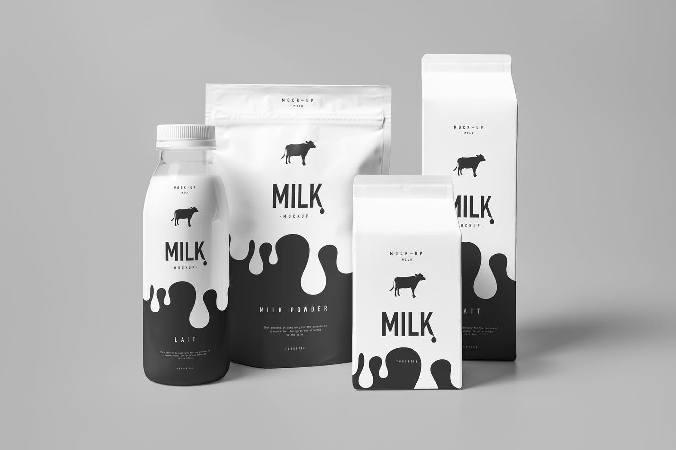 高品质高端牛奶盒牛奶瓶包装展示模型 milk-mock-up