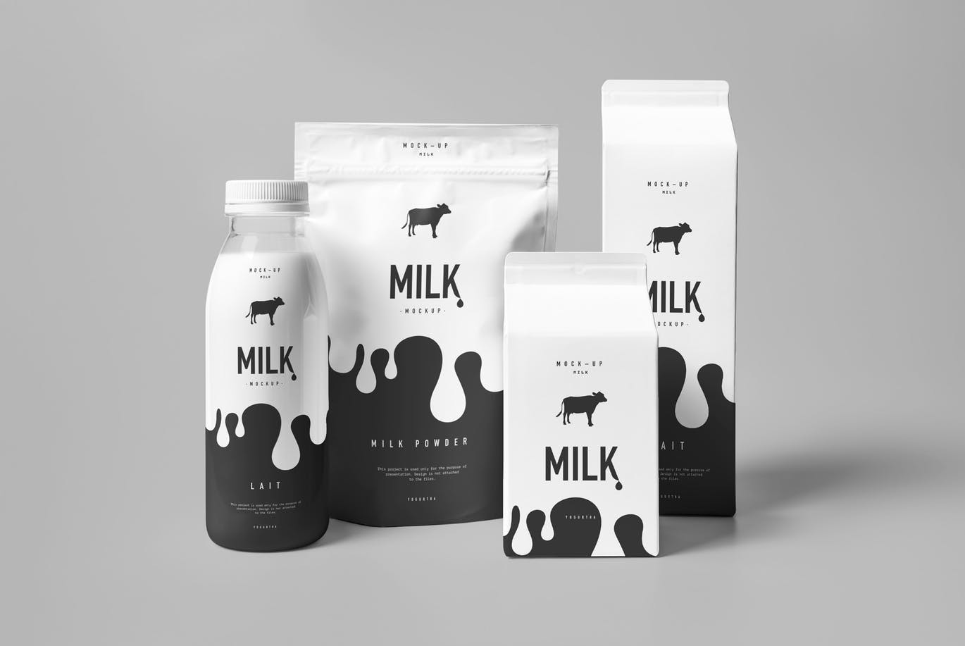 高品质高端牛奶盒牛奶瓶包装展示模型 milk-mock-up