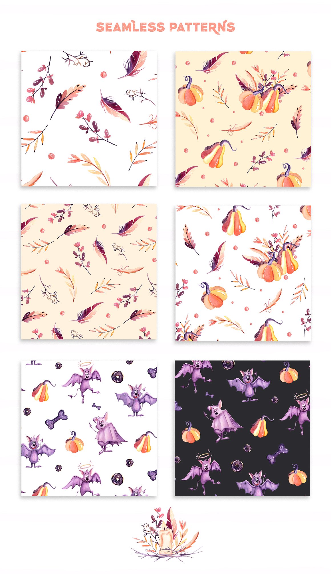 手绘水彩花卉背景纹理素材 Floral Patterns B