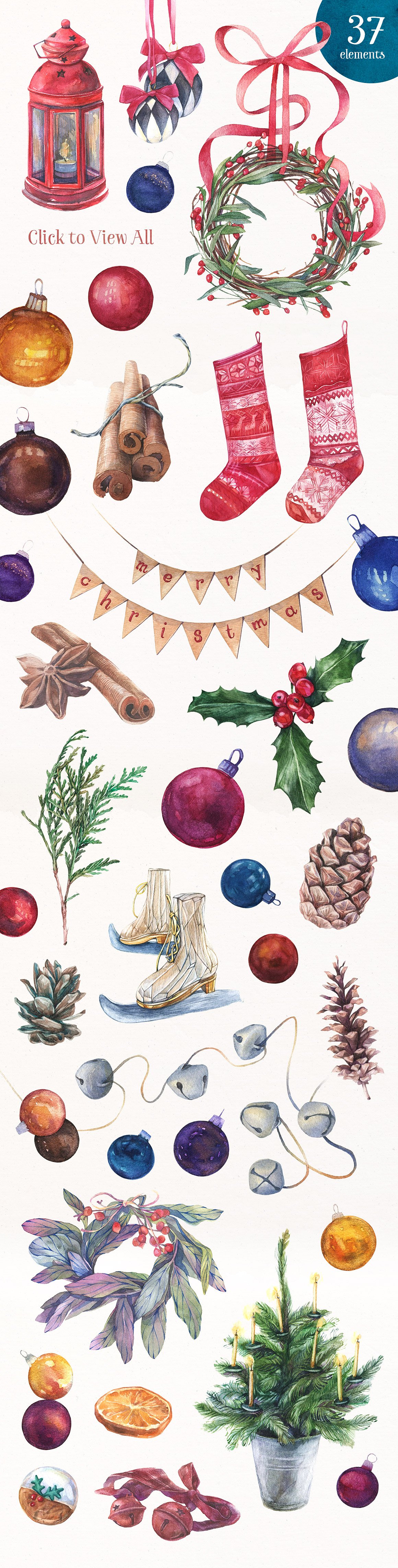 手绘水彩圣诞主题装饰素材 Licorice-Christma
