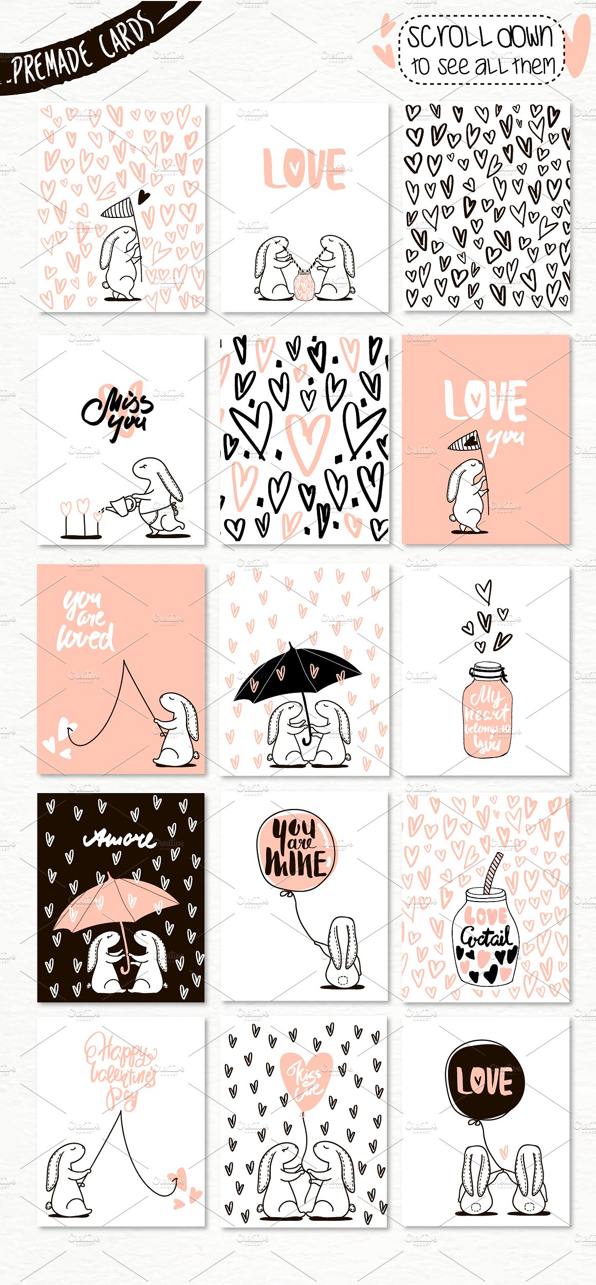 30个可爱浪漫兔子情人节矢量素材 ROMANTIC CARD