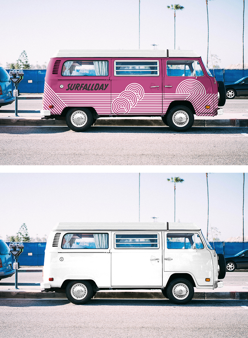 大众小汽车车身广告贴图样机展示模版 Volkswagen M
