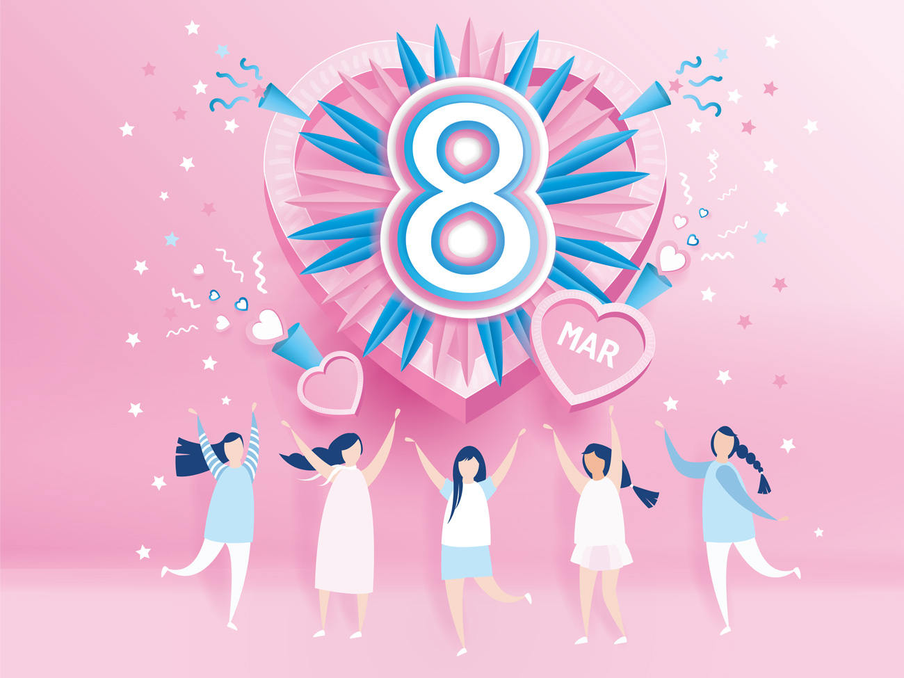 可爱粉色的快乐女人纸工艺38妇女节庆典矢量海报素材