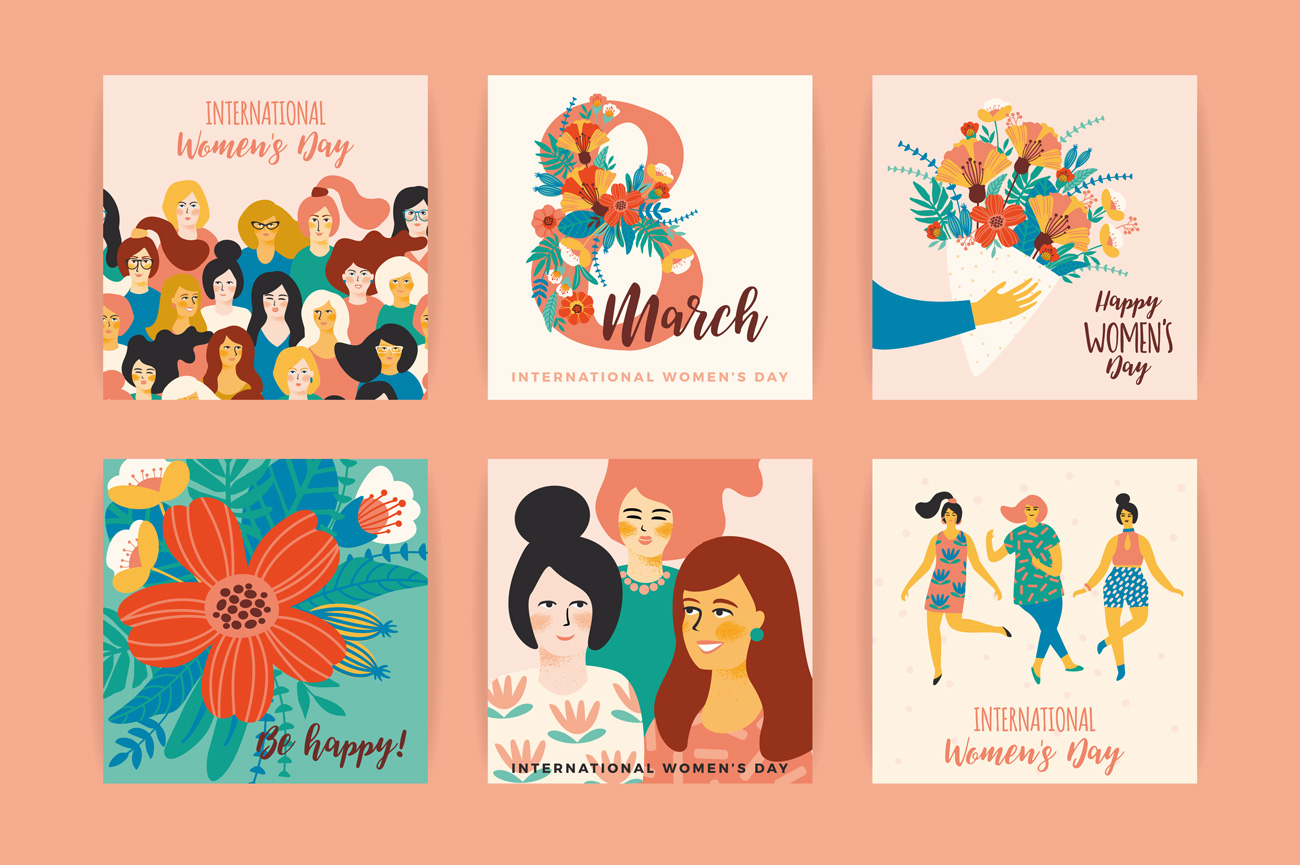 母亲节妇女节女神节另类配色风格卡片海报横幅EPS矢量插画素材