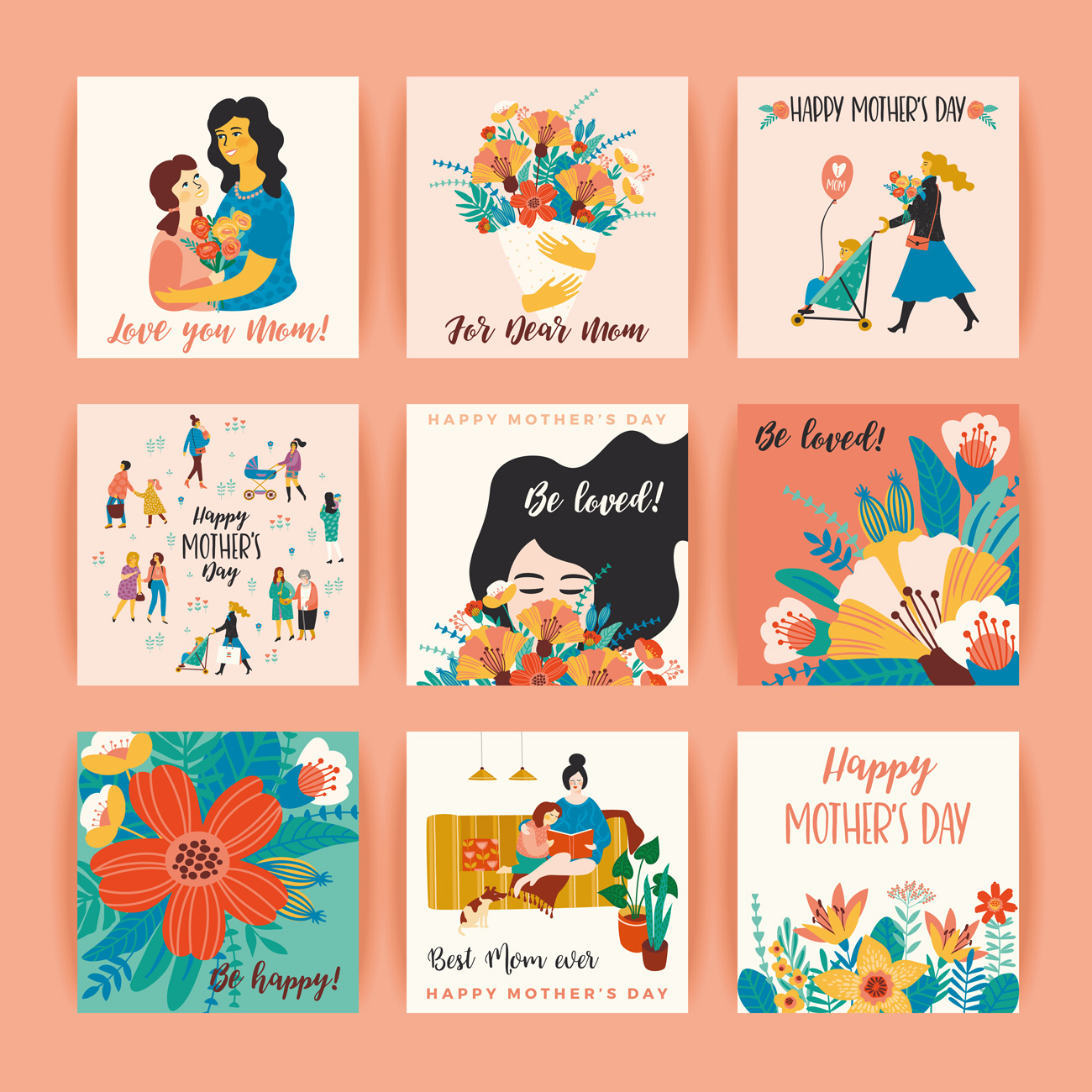 母亲节妇女节女神节另类配色风格卡片海报横幅EPS矢量插画素材