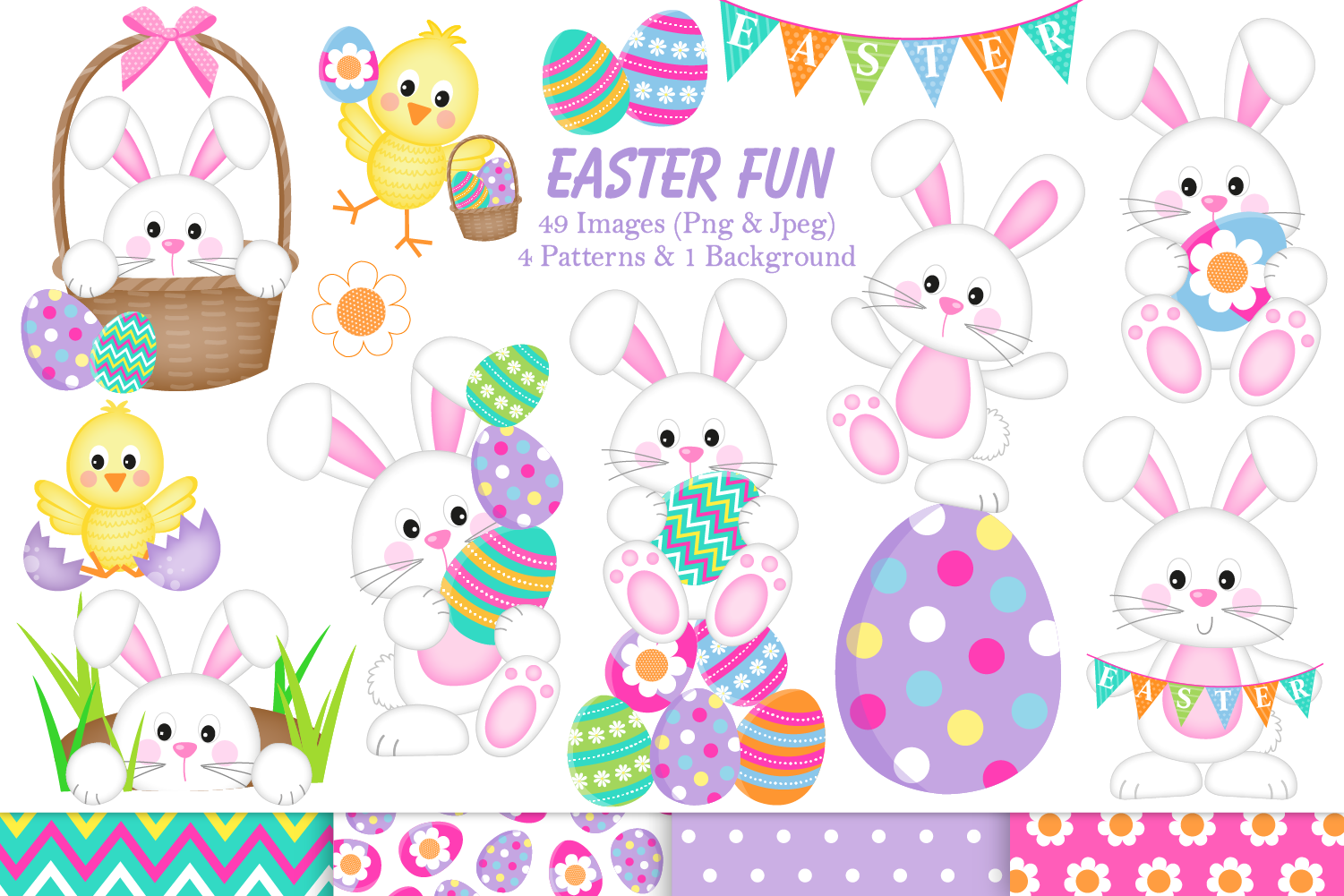 可爱的复活节兔子小鸡彩蛋超清素材 Easter bunny