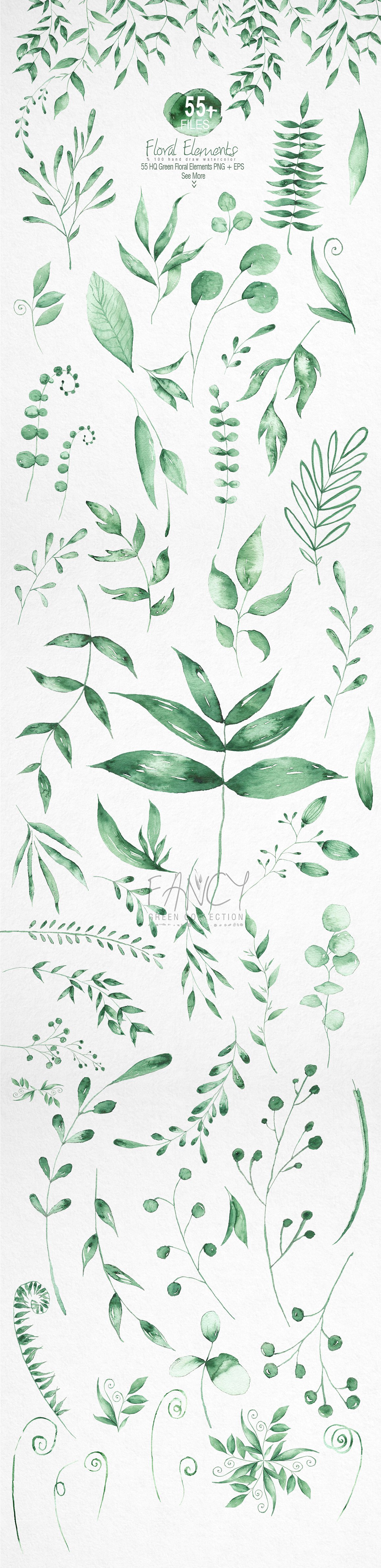 【甄藏版】迷人的春季水彩手绘花卉绿色植物素材包 FANCY