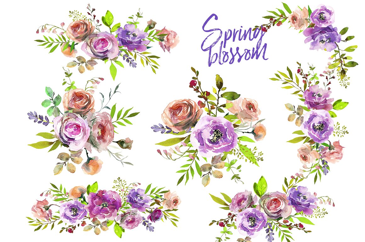 “春暖花开”水彩手绘清新浪漫的春季花卉插画 Spring B
