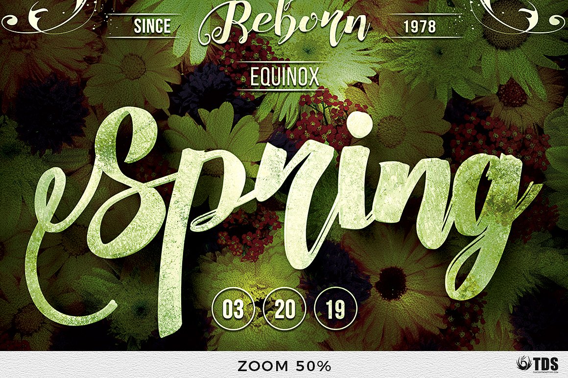 春季繁花绿叶背景传单海报PSD模板 Spring Equin