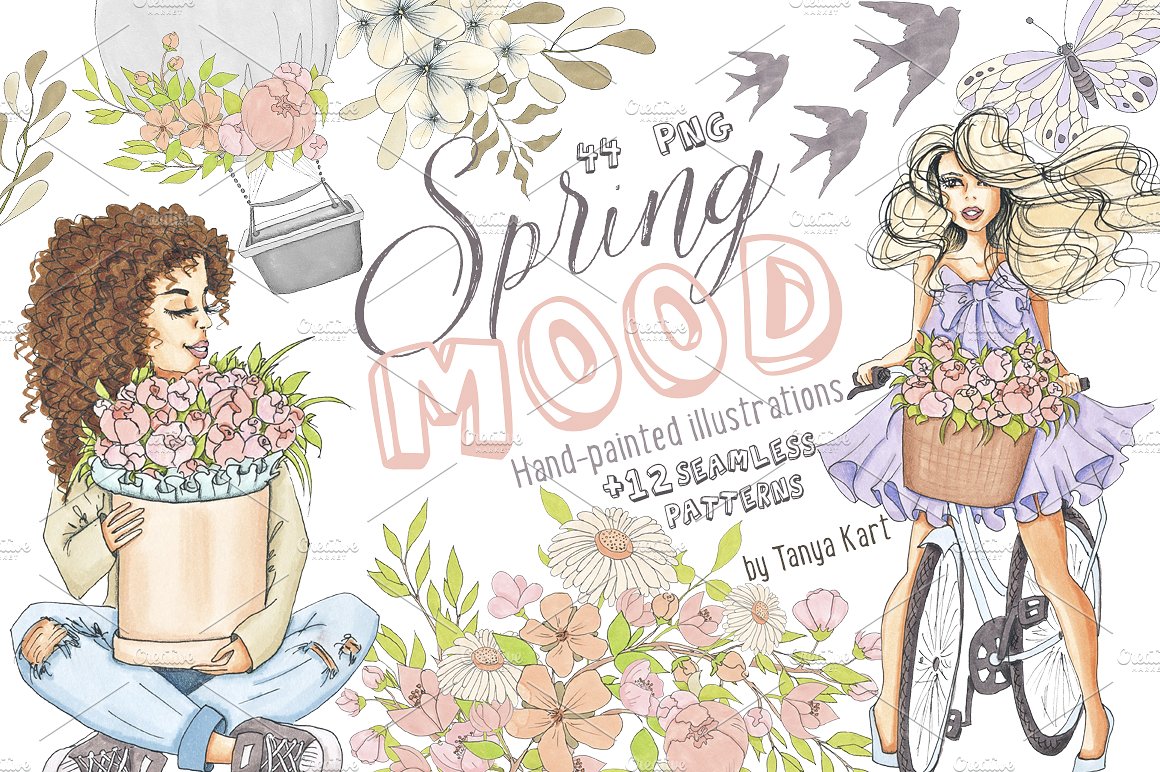春季主题手绘水彩时尚插画素材Spring-Mood-Desi