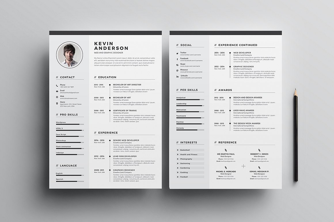 高端设计师视觉工作者简历求职信模版 Resume/CV -