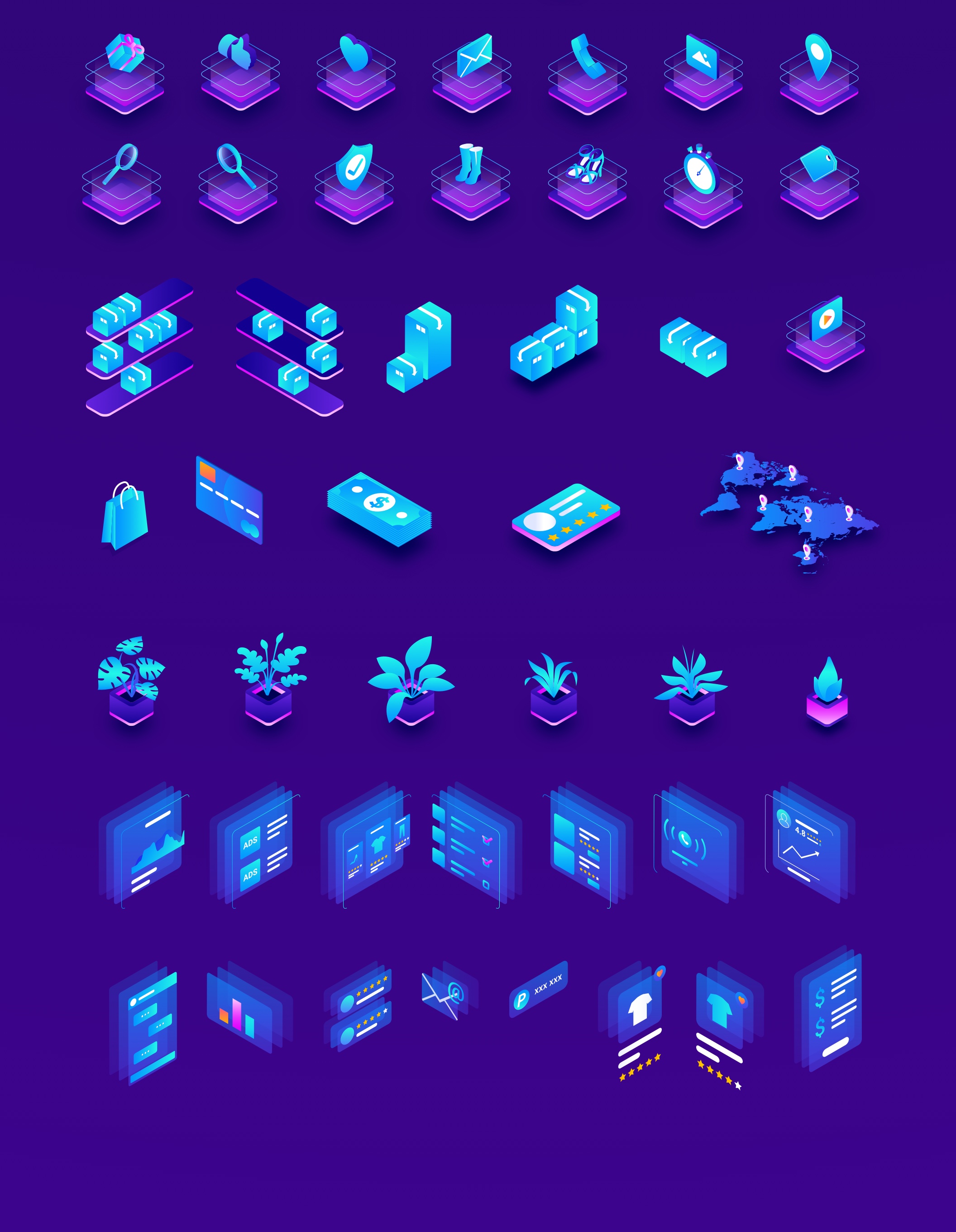 2.5D等距设计电商在线购物商业插画素材 Isometric