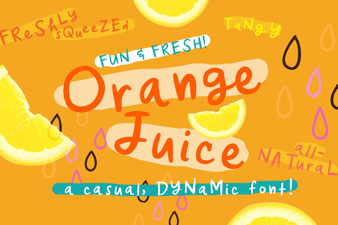 充满活力俏皮有趣的可爱英文手写字体 Orange Juice