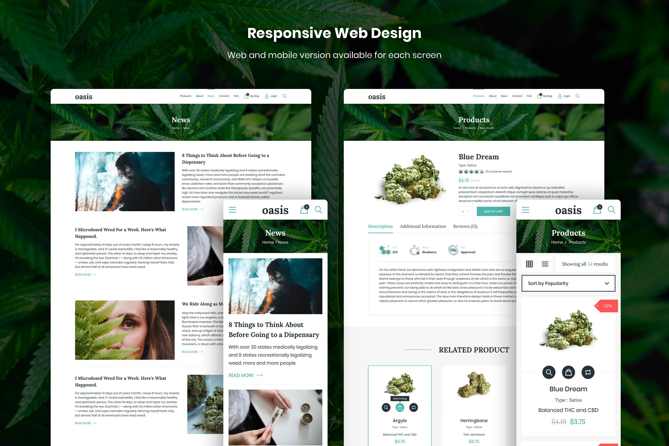 绿色产品电商网站设计Sketch模板 Marijuana e