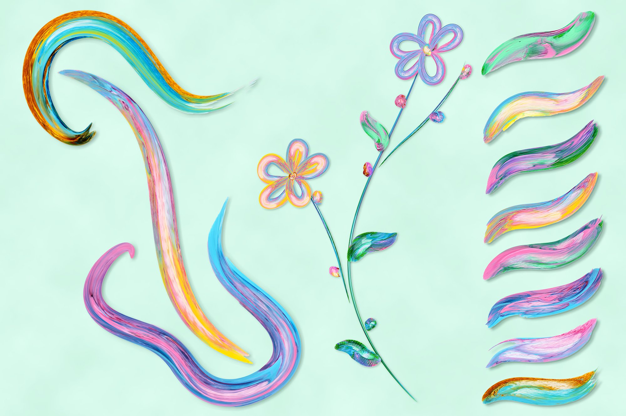 绚丽多彩的数字艺术绘画画笔AI笔刷素材 Flowery Br