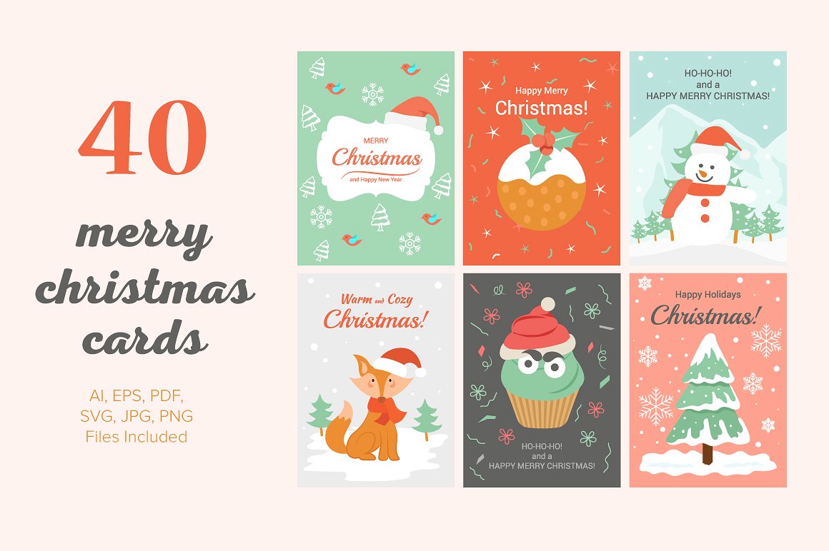 40款圣诞贺卡卡片插画素材Christmas Cards I