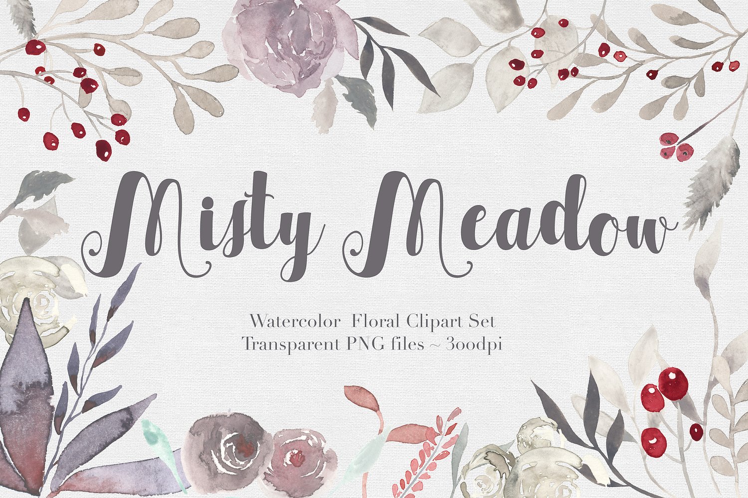 44独特的手绘花卉树叶水彩图案 Misty Meadow F