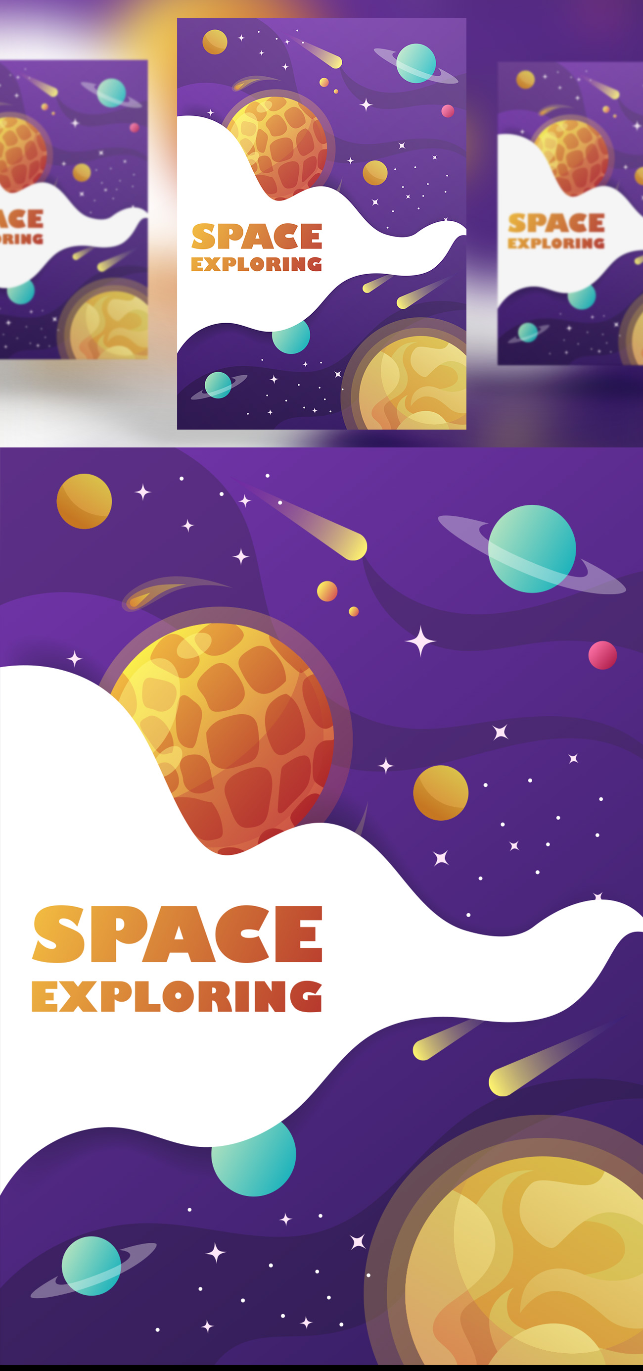 扁平化宇宙太空旅行海报横幅矢量素材 universe. sp