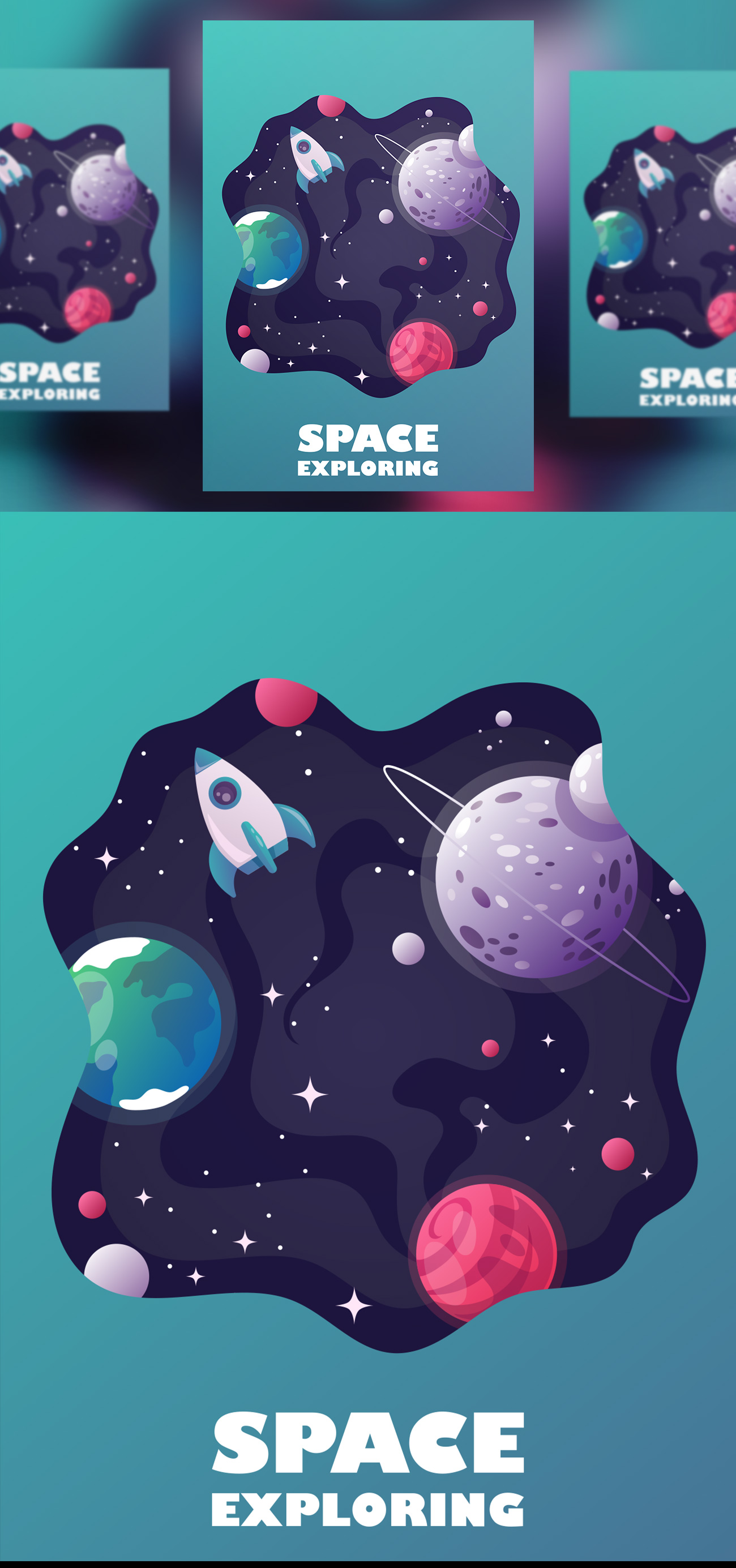 扁平化宇宙太空旅行海报横幅矢量素材 universe. sp