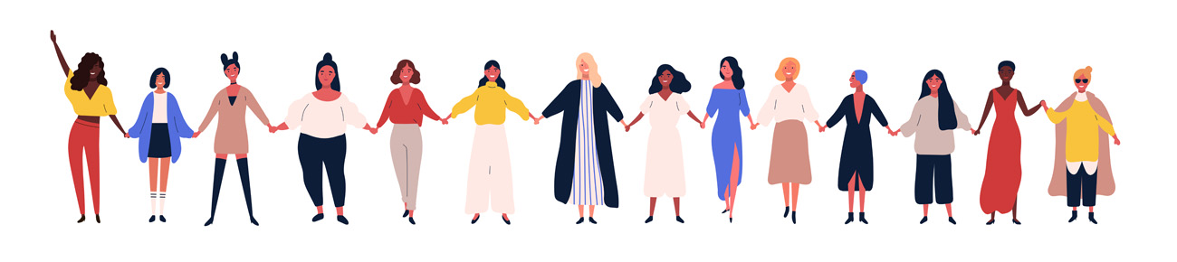 女权主义姐妹联盟 快乐的女性扁平卡通插图人物素材 Color