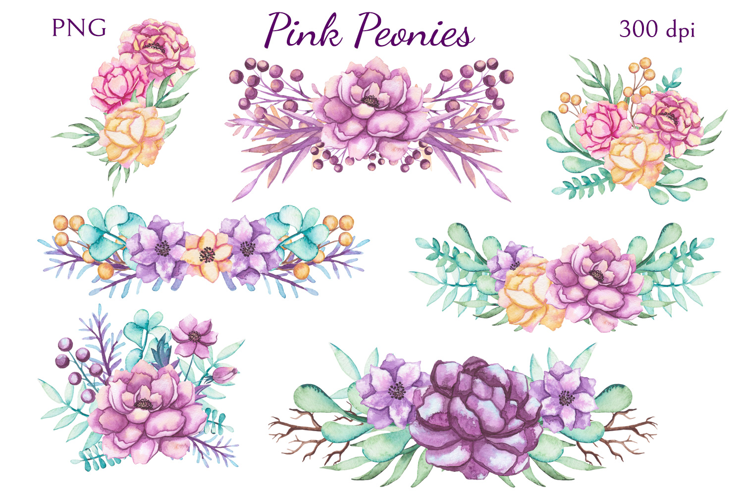 高分辨率粉色牡丹花卉剪贴画系列合集 Pink Peonies
