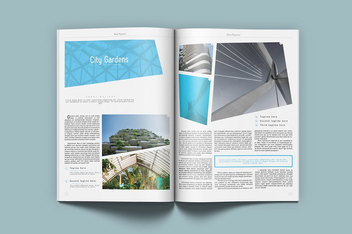 几何型蓝色设计元素的画册杂志模板 Novo Modern M