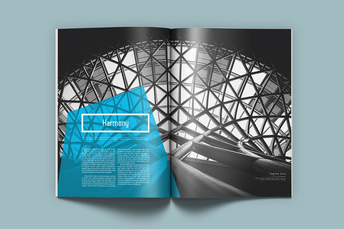 几何型蓝色设计元素的画册杂志模板 Novo Modern M