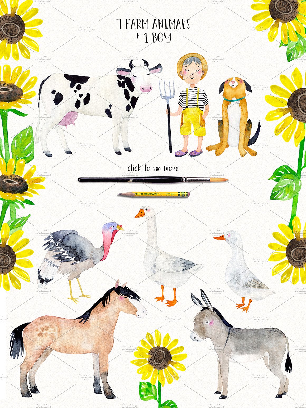 农场动物剪贴画幼儿园儿童插画合集包 FARM ANIMALS