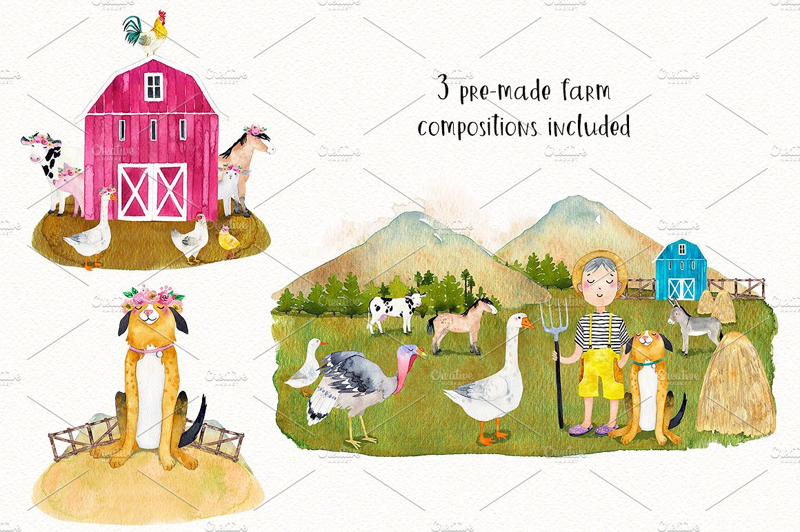 农场动物剪贴画幼儿园儿童插画合集包 FARM ANIMALS