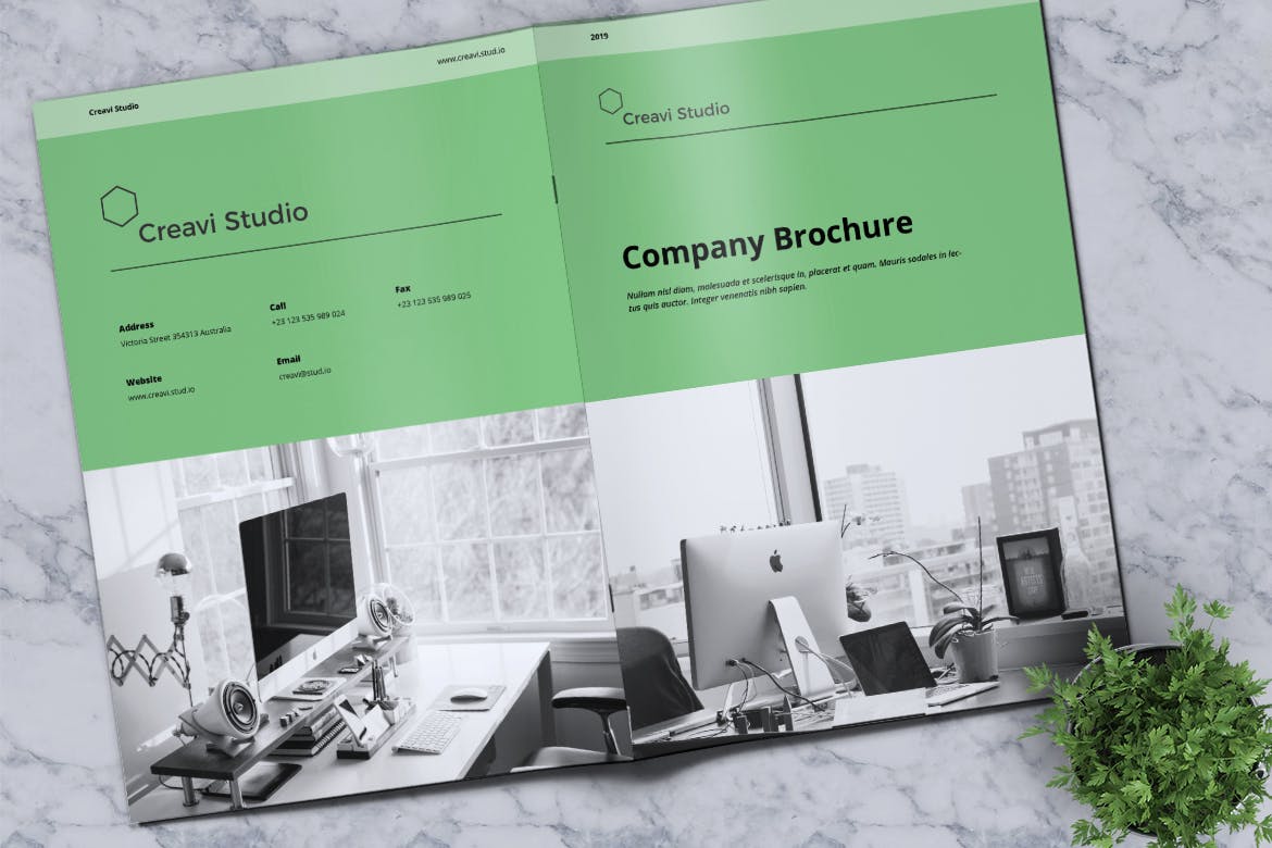 时尚简约多用途的绿色杂志画册商务商业设计模板 creavi-