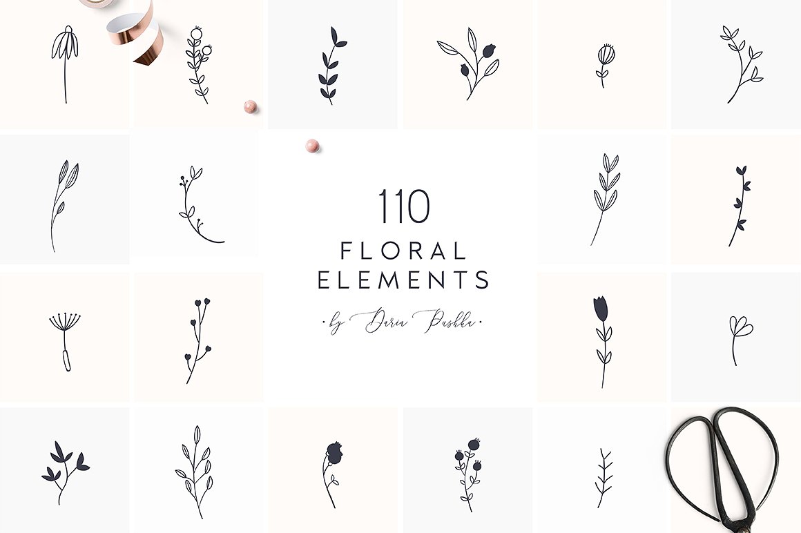 110种花卉元素手绘插画合集110 FLORAL ELEME