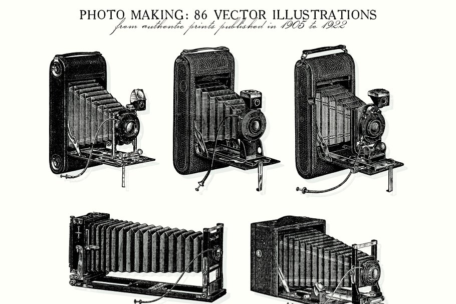 华丽的老式相机摄影相关矢量插图打包下载Photo Makin