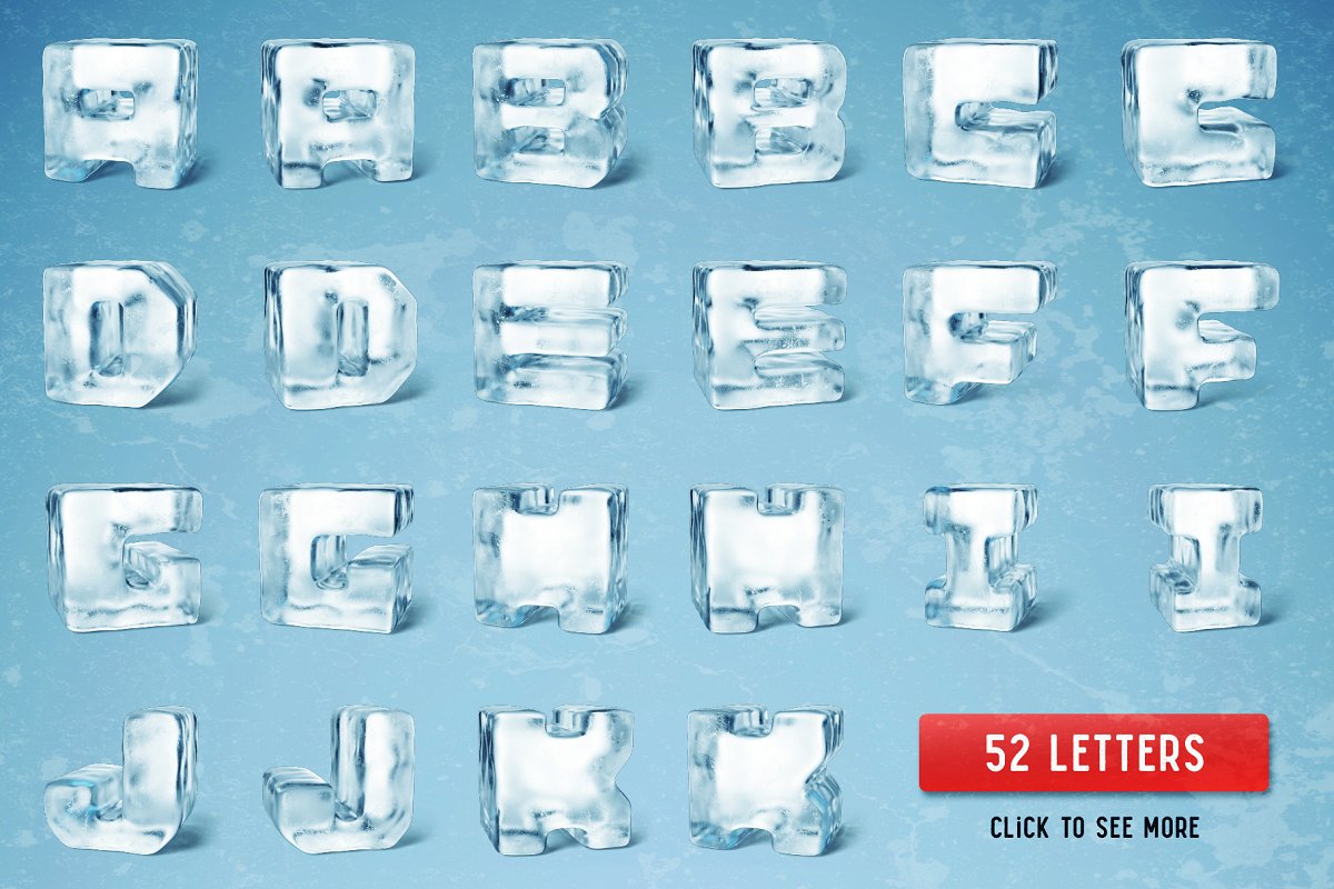 3D冰莹剔透冰块字母字体 Set of Ice Cube l