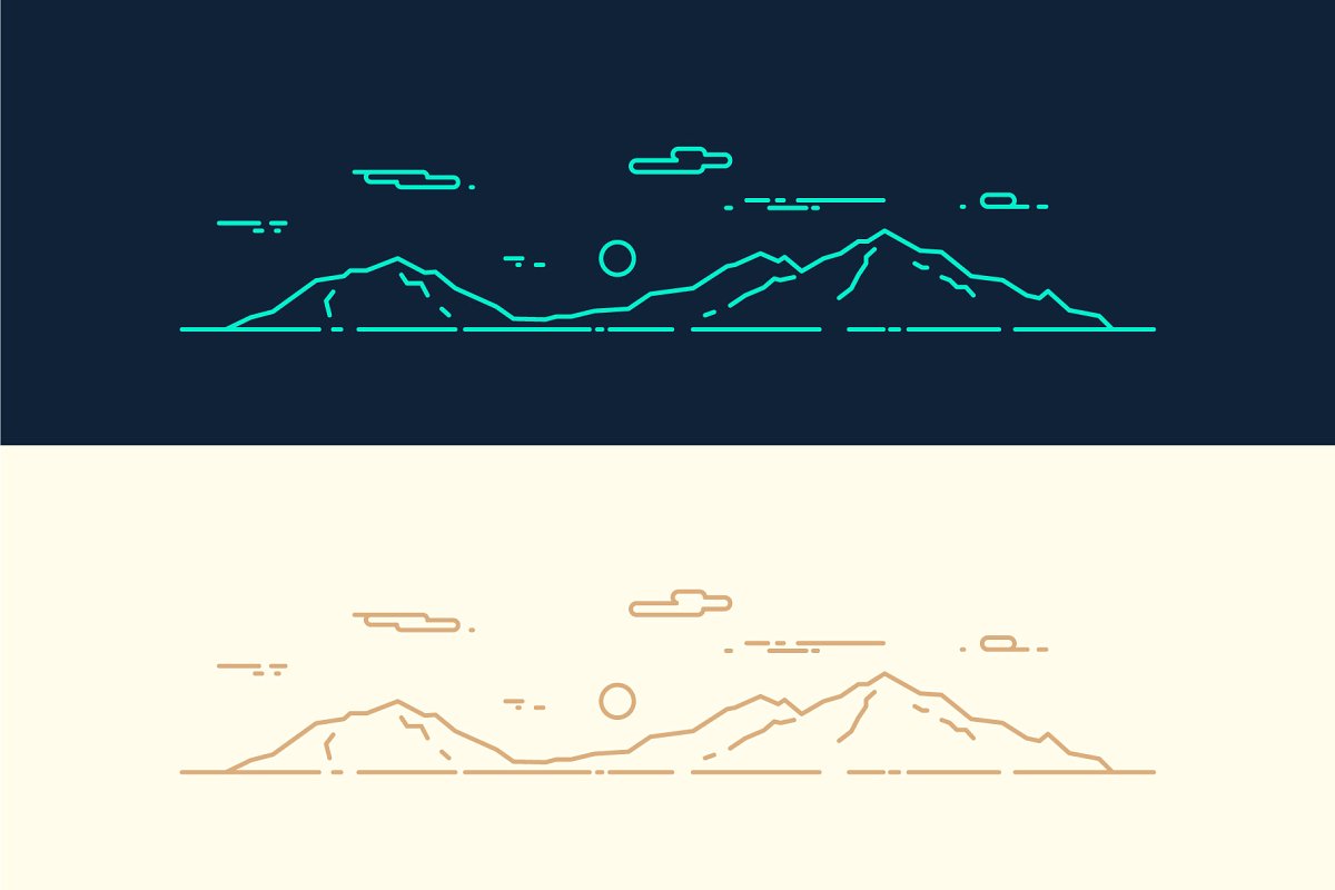 山脉线条图形插画 Set of linear mountai