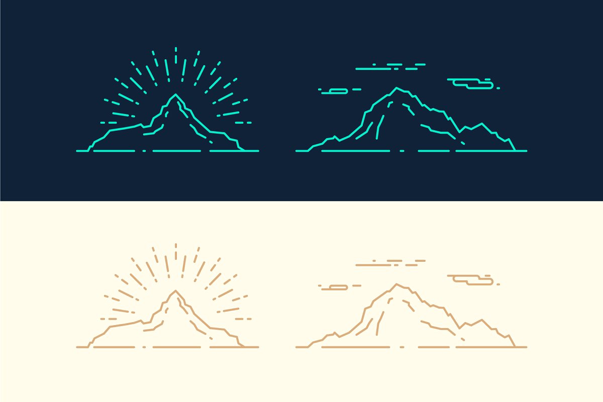 山脉线条图形插画 Set of linear mountai
