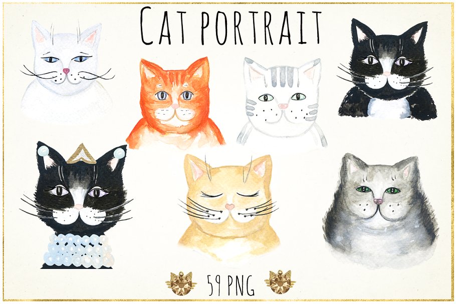 可爱猫猫水彩插画 Cat portrait creator