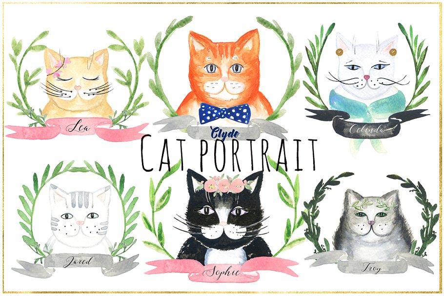 可爱猫猫水彩插画 Cat portrait creator