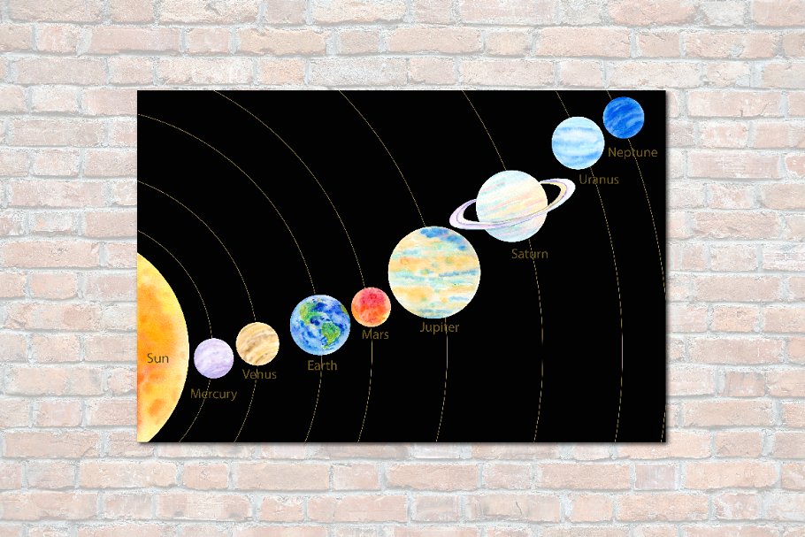 太阳系行星水彩剪切画 Watercolour Solar S