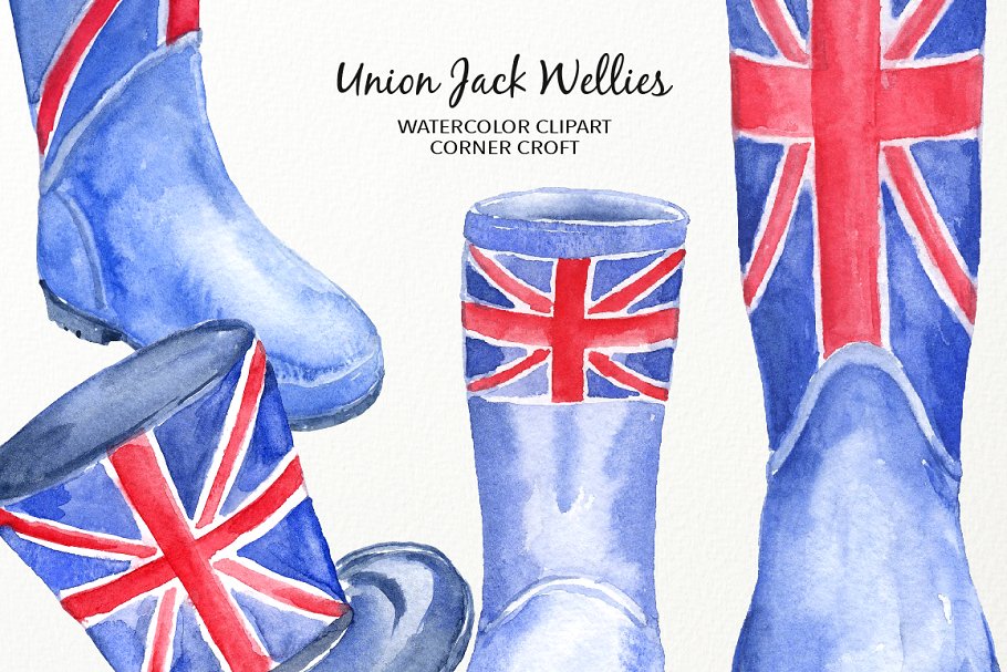 水彩英国国旗雨靴插图 Watercolour Union J