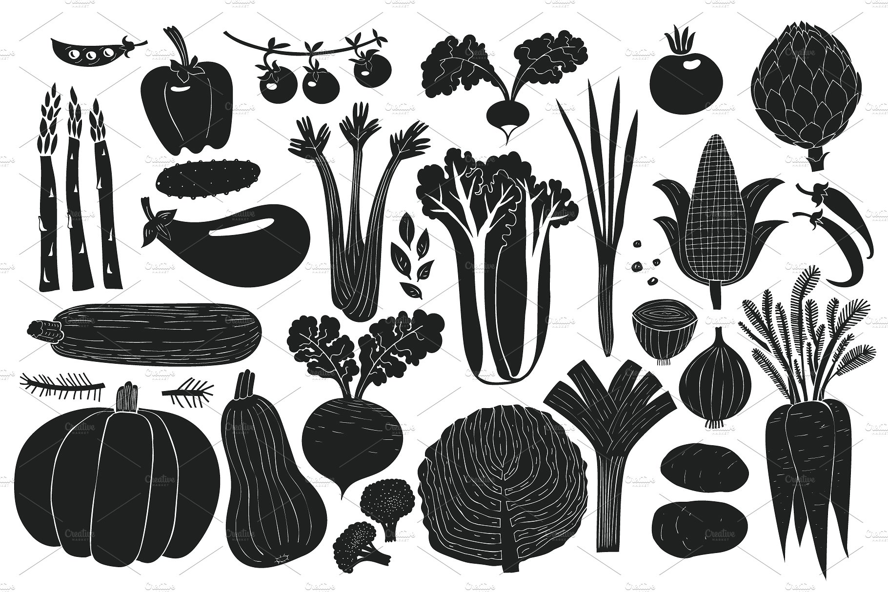 手绘蔬菜插画素材合集包 Vegetables Vector