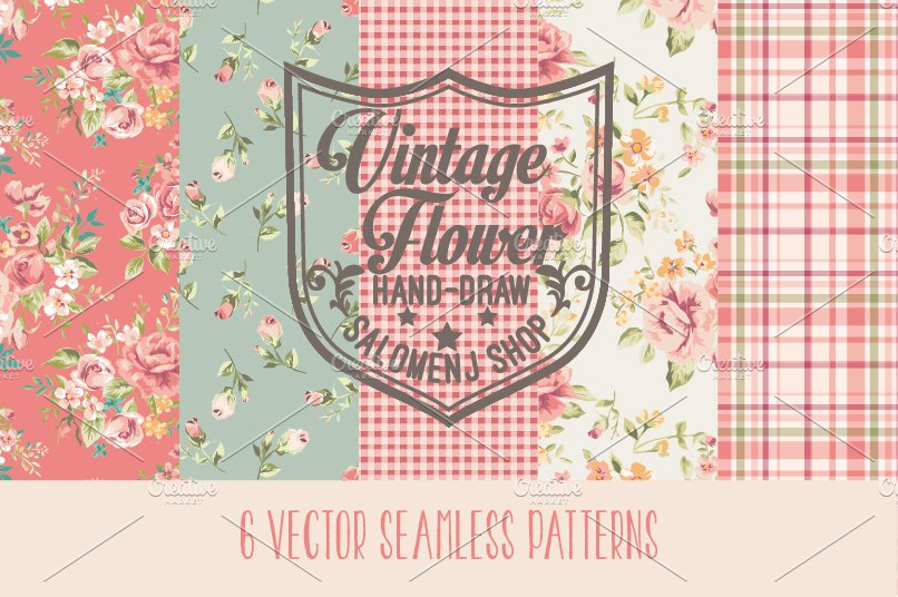 复古婚礼请柬花卉图案素材 Vintage seamless