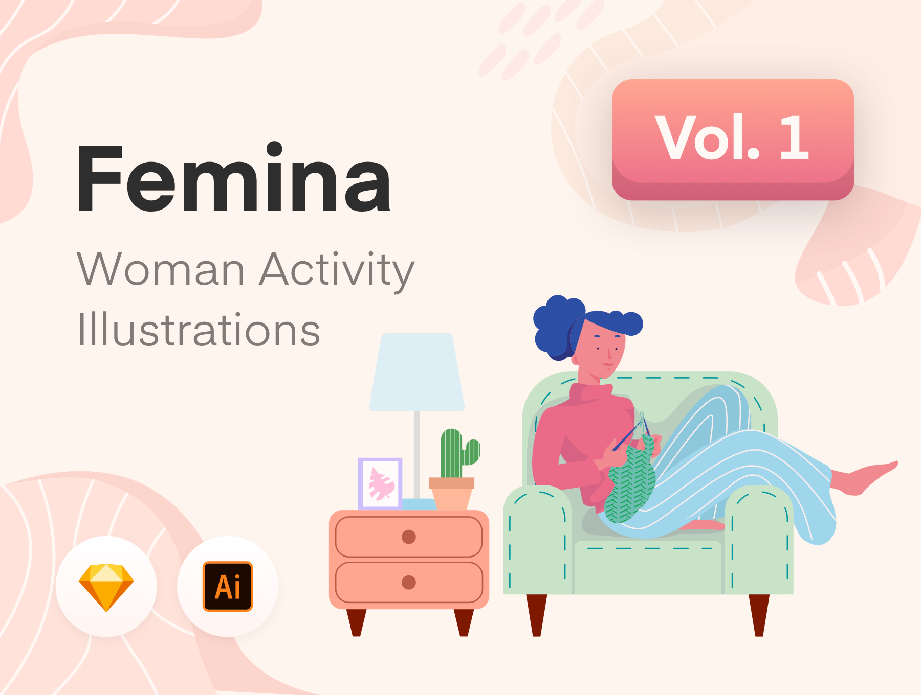 女性日常休闲生活矢量插画合集（第一辑）Femina : Wo