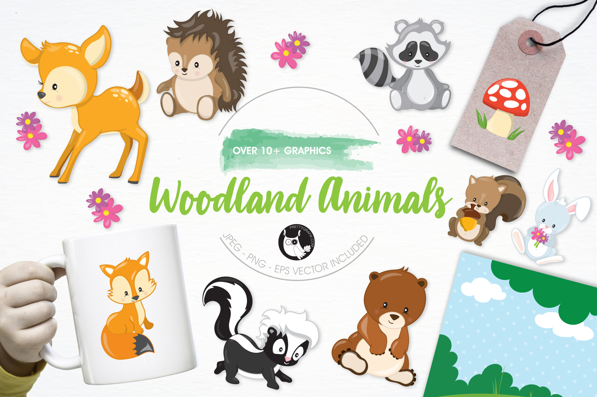 可爱森林小动物EPS矢量插画剪贴画素材 Woodland A