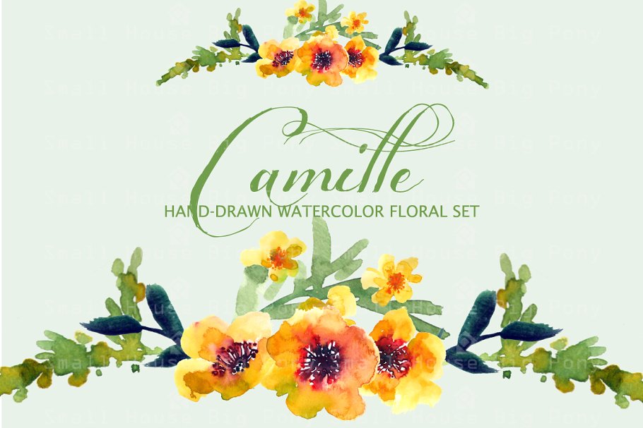 水彩阳光暖黄色花卉素材 Camille Watercolo