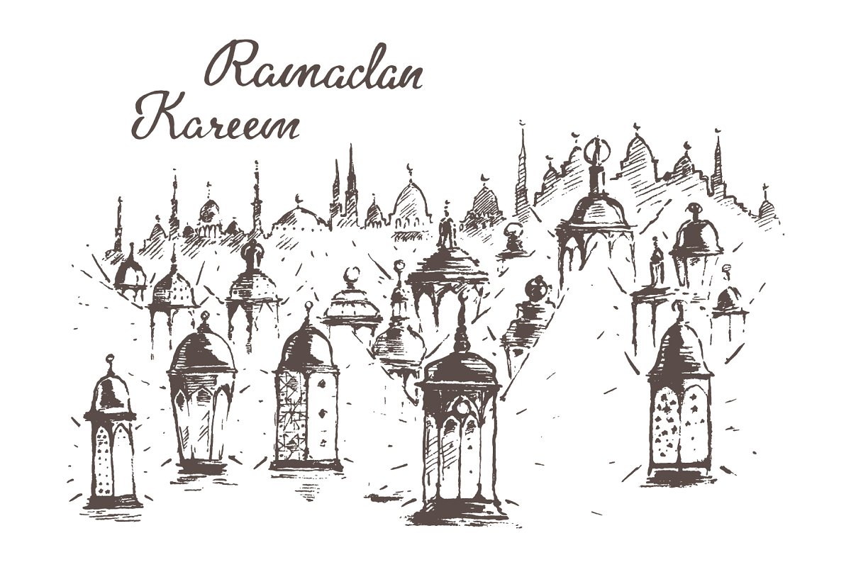 巨大的素描斋月插图合集 Big set of Ramadan