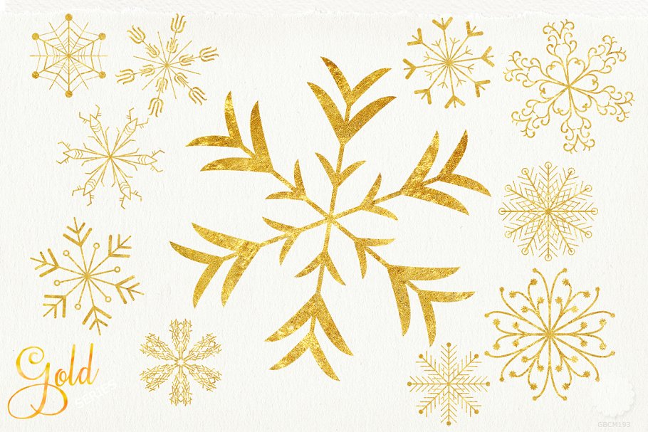 金色雪花圣诞装饰素材合集 Gold snowflakes c